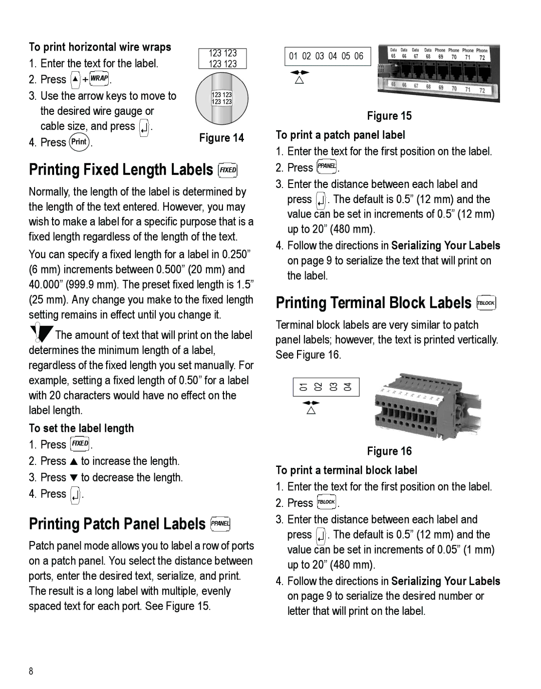 Dymo PRO 5000 manual Printing Fixed Length Labels Fixed, Printing Patch Panel Labels Ppanel 