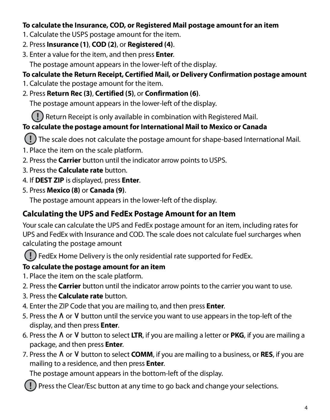 Dymo PS20DL manual Calculating the UPS and FedEx Postage Amount for an Item, Press Insurance 1, COD 2, or Registered 