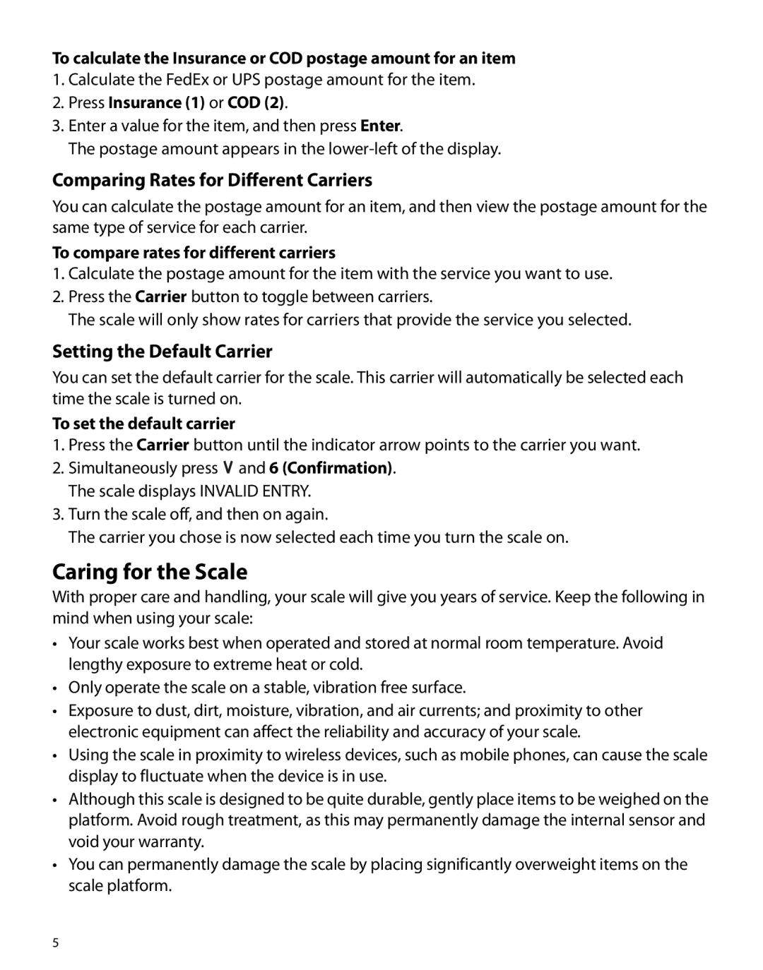 Dymo PS20DL manual Caring for the Scale, Comparing Rates for Different Carriers, Setting the Default Carrier 