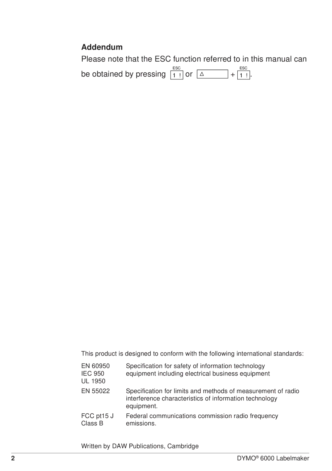 Dymo RH-6000 manual Addendum, Or + 