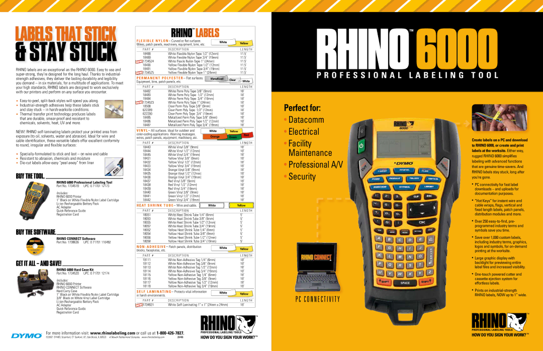 Dymo Rhino 6000 manual You’re gone, PC connectivity for fast label, Documentation purposes, Over 250 easy-to-find, pre 