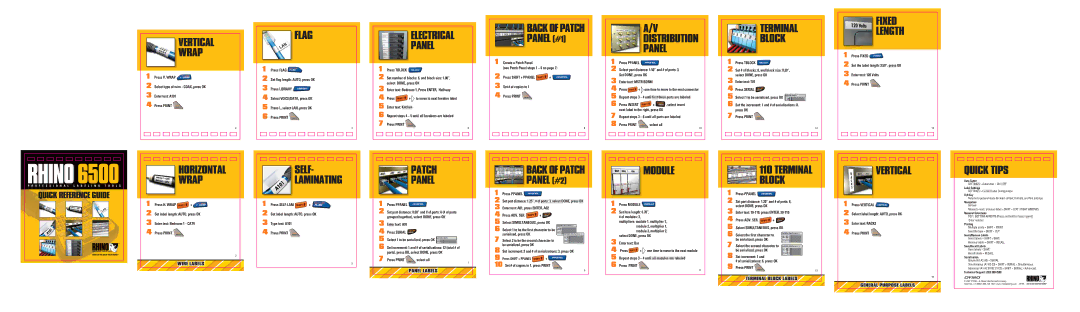 Dymo Rhino 6500 manual Vertical Wrap, Flag, Electrical, Back of Patch, Distribution Panel, Terminal Block, Patch Panel 