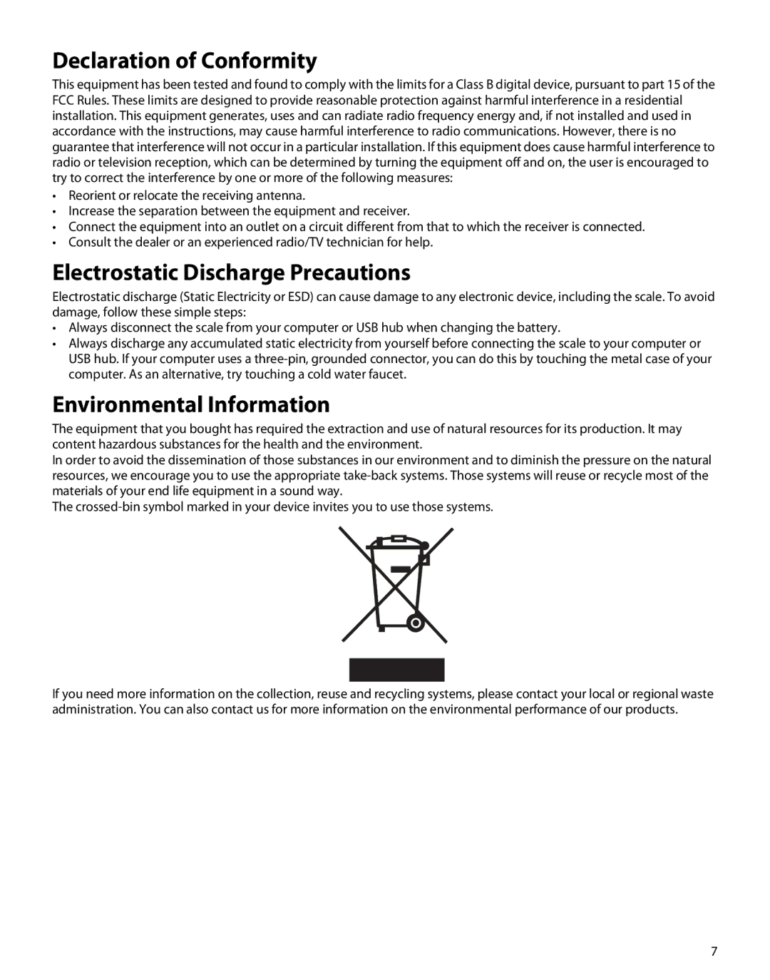 Dymo S400, S250, S100 manual Declaration of Conformity, Electrostatic Discharge Precautions, Environmental Information 