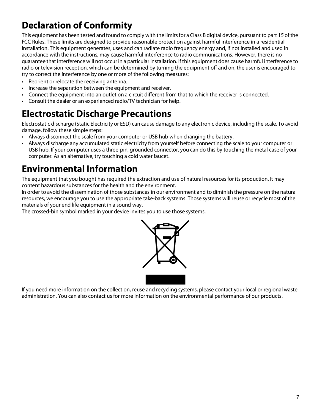 Dymo S400, S250, S100 manual Declaration of Conformity, Electrostatic Discharge Precautions, Environmental Information 