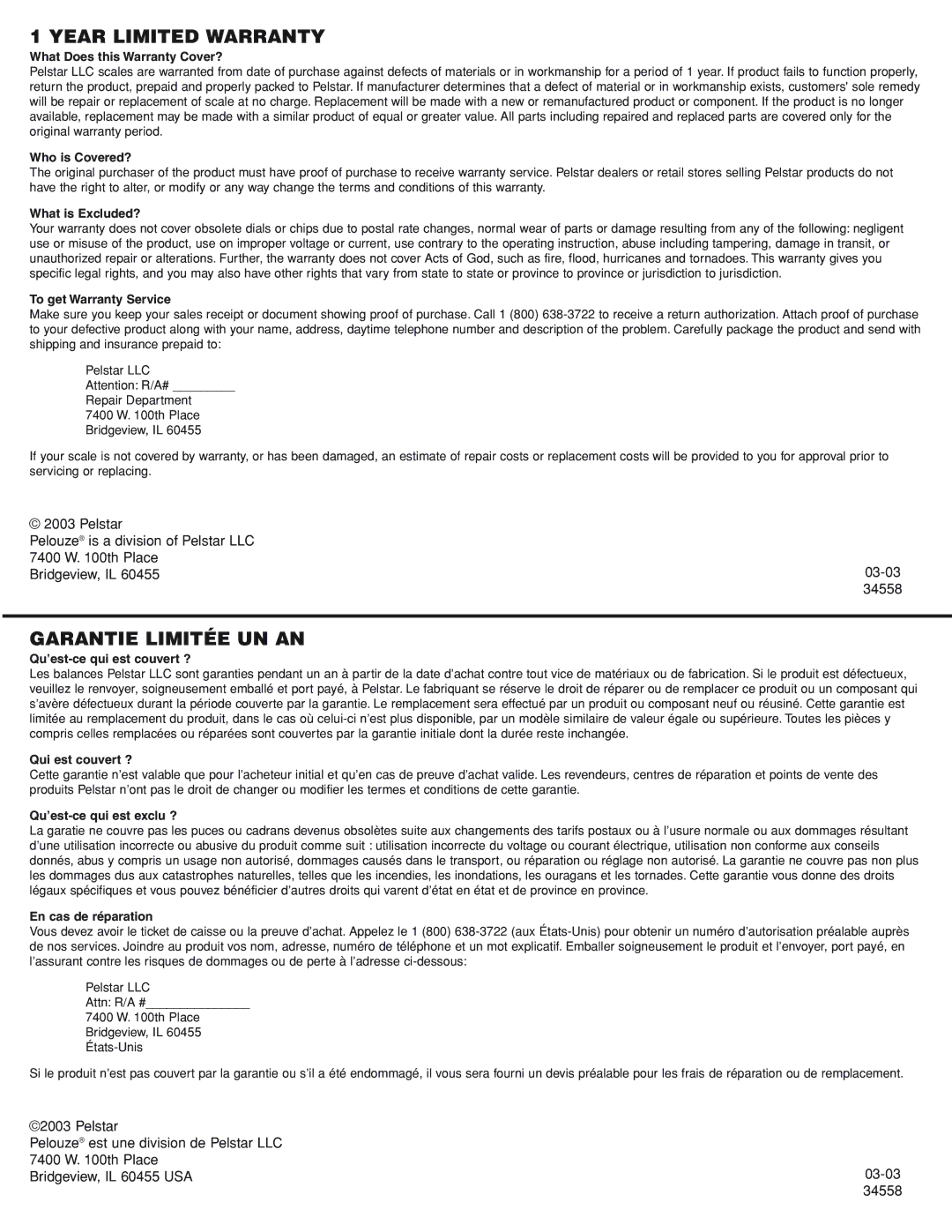 Dymo SP5 What Does this Warranty Cover?, Who is Covered?, What is Excluded?, To get Warranty Service, Qui est couvert ? 