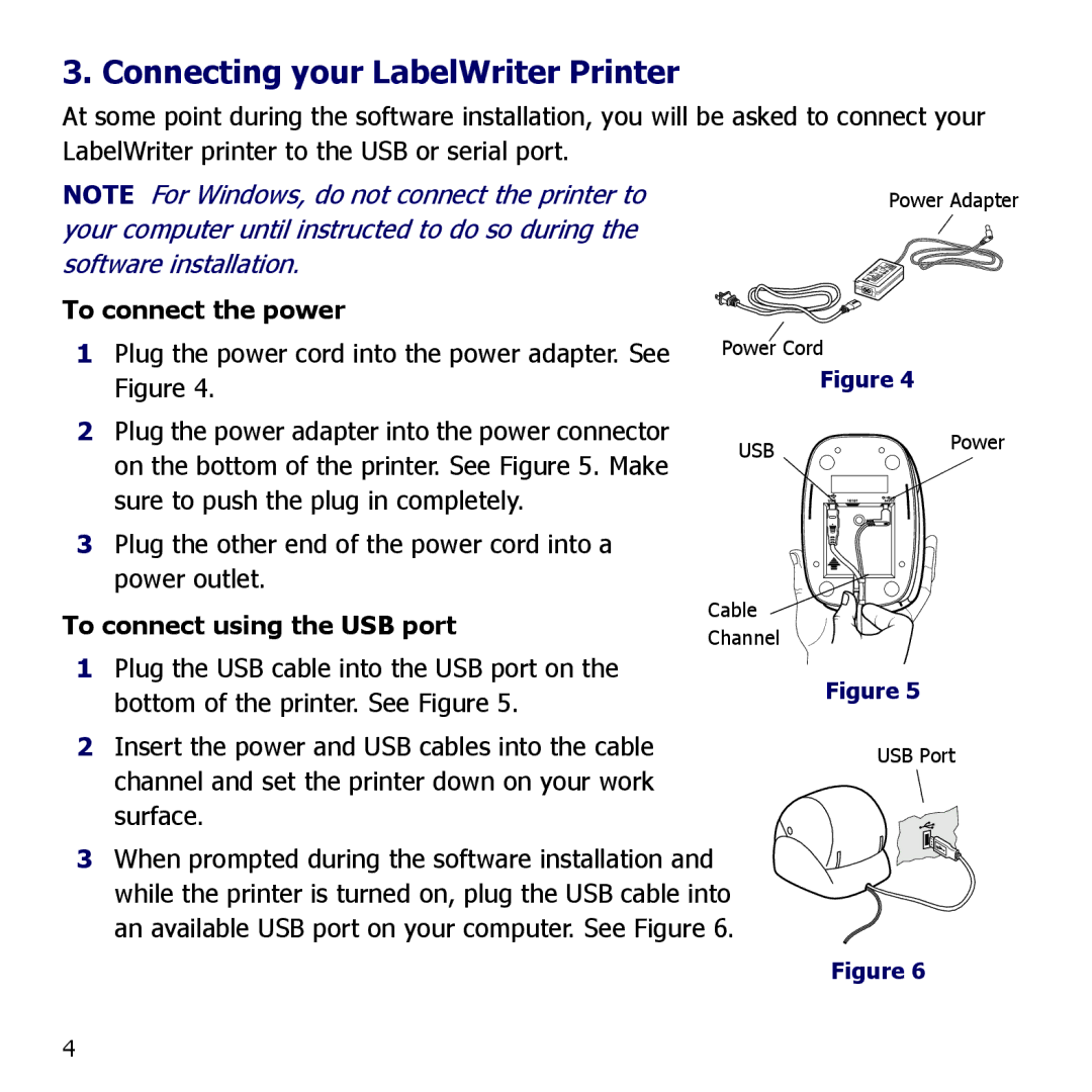 Dymo TESA2 -2401000 quick start Connecting your LabelWriter Printer, To connect the power, To connect using the USB port 