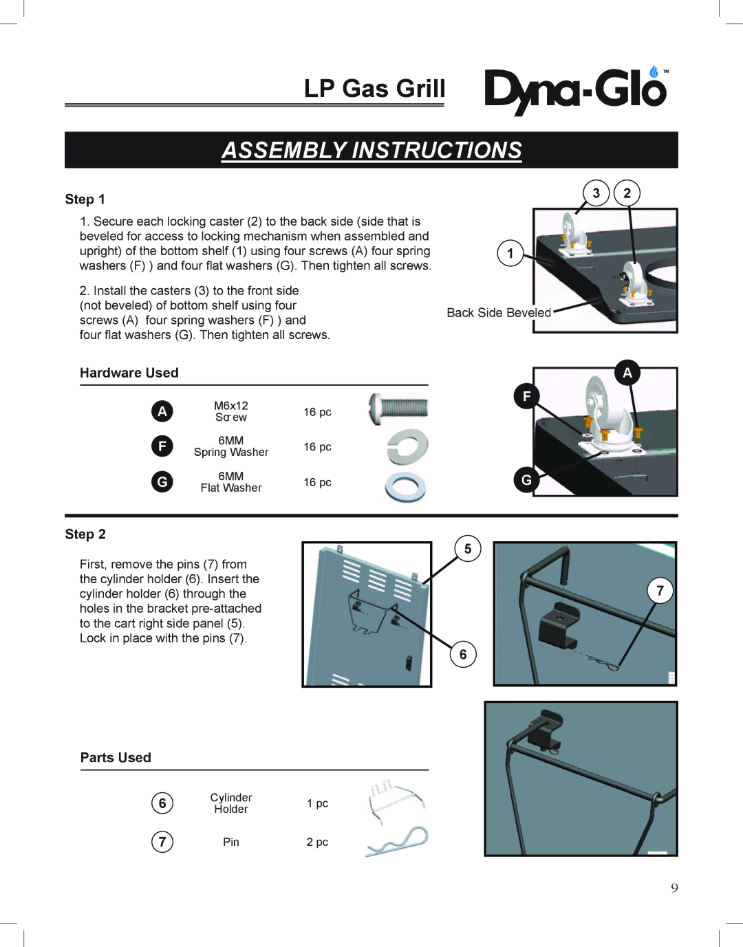 Dyna-Glo DGP350NP-D user manual Assembly Instructions, Step, Hardware Used, Parts Used 