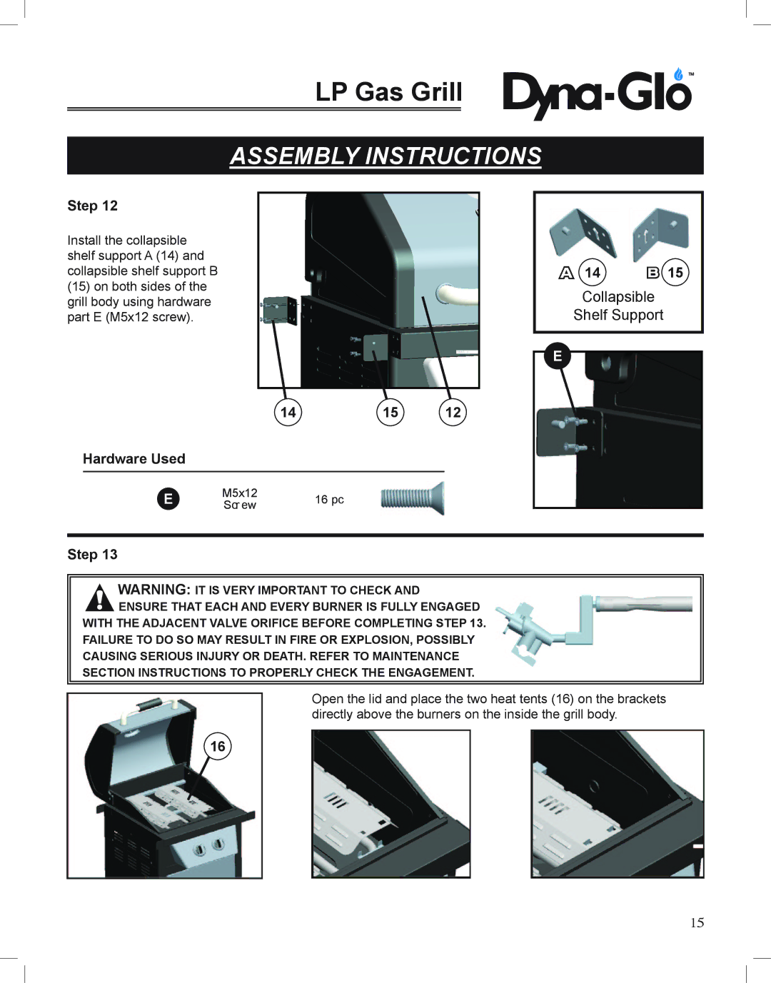 Dyna-Glo DGP350NP-D user manual Collapsible Shelf Support 