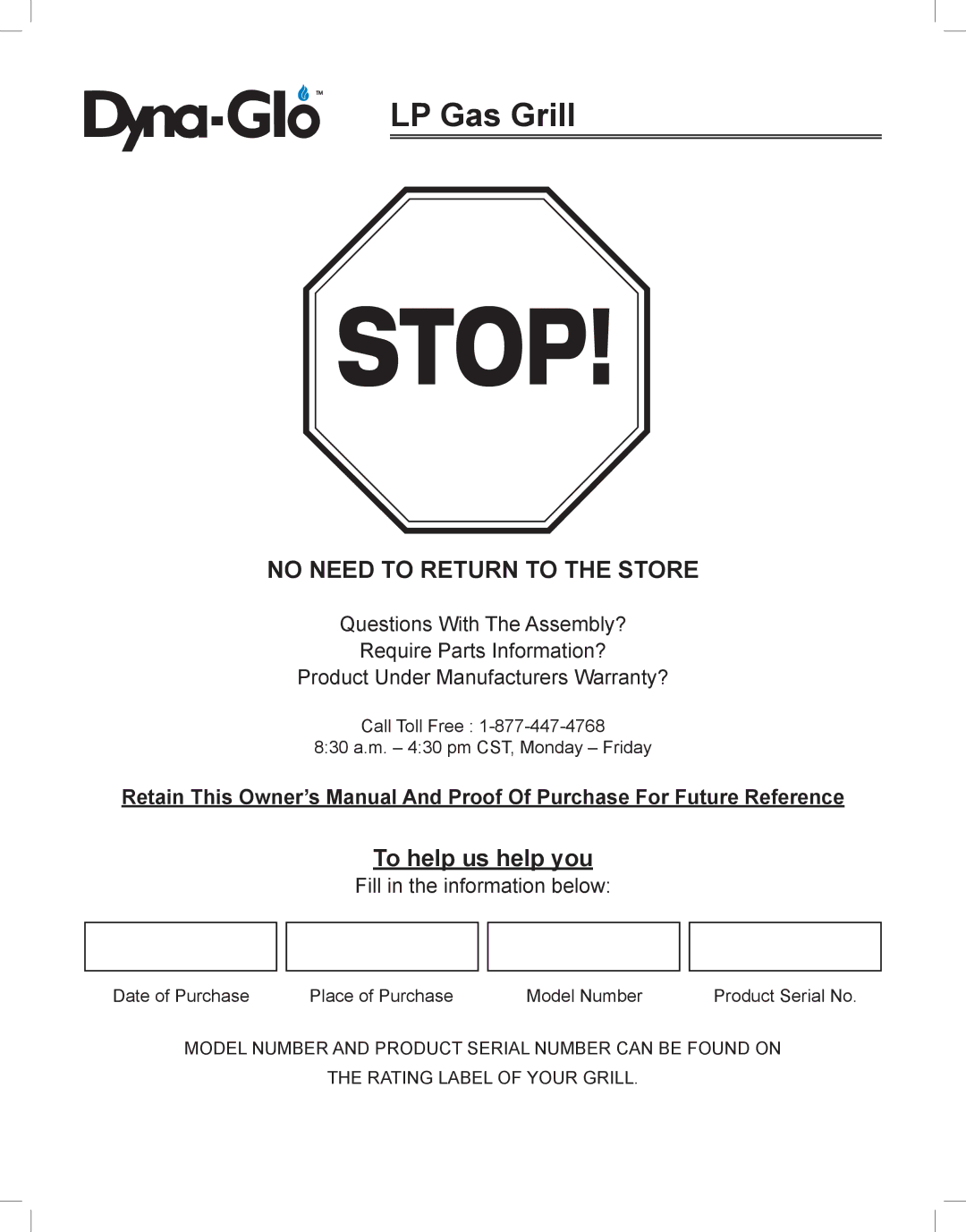 Dyna-Glo DGP350NP-D user manual Stop 