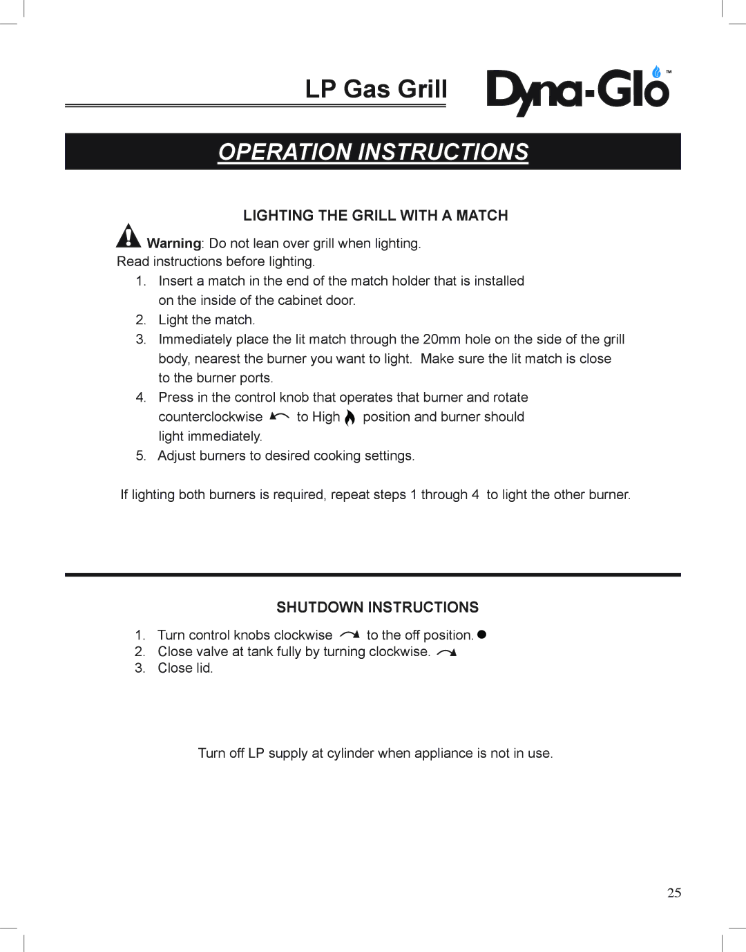 Dyna-Glo DGP350NP-D user manual Lighting the Grill with a Match 