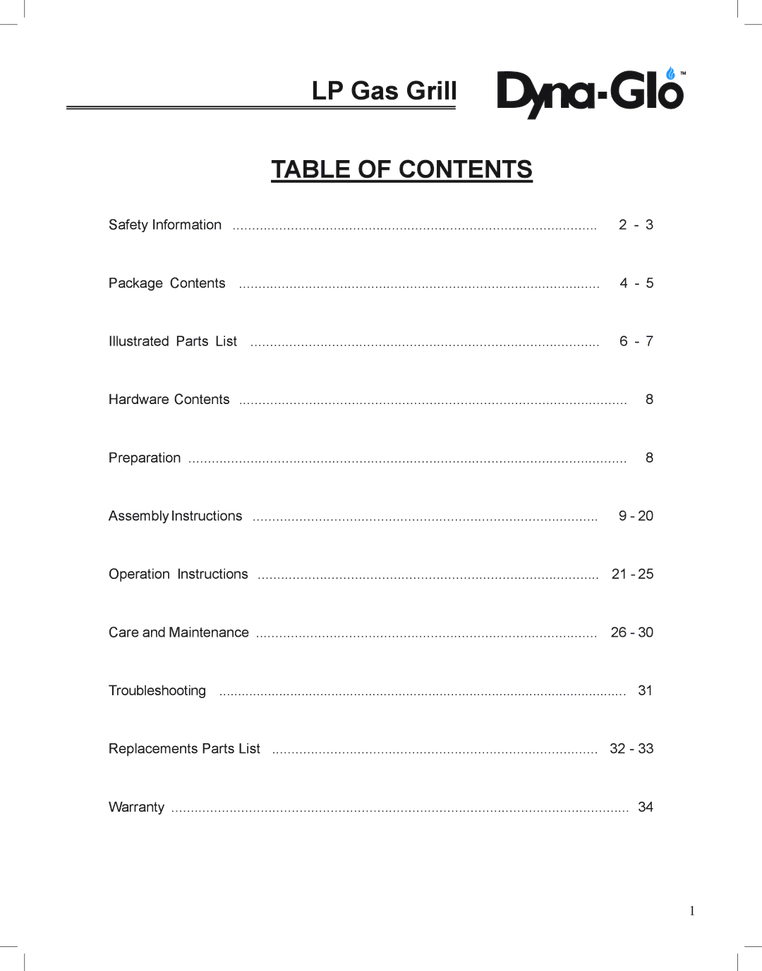 Dyna-Glo DGP350NP-D user manual Table of Contents 