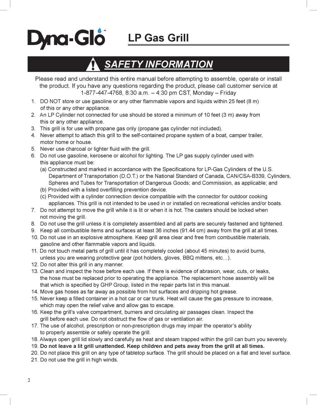 Dyna-Glo DGP350NP-D user manual Safety Information 