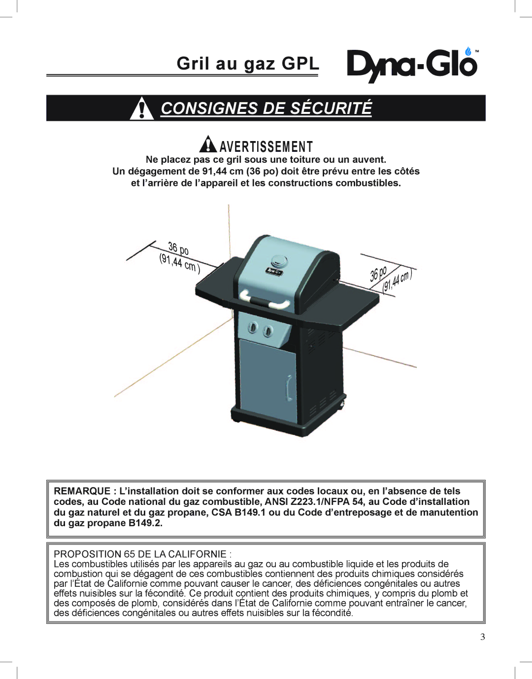 Dyna-Glo DGP350NP-D user manual Avertissement 