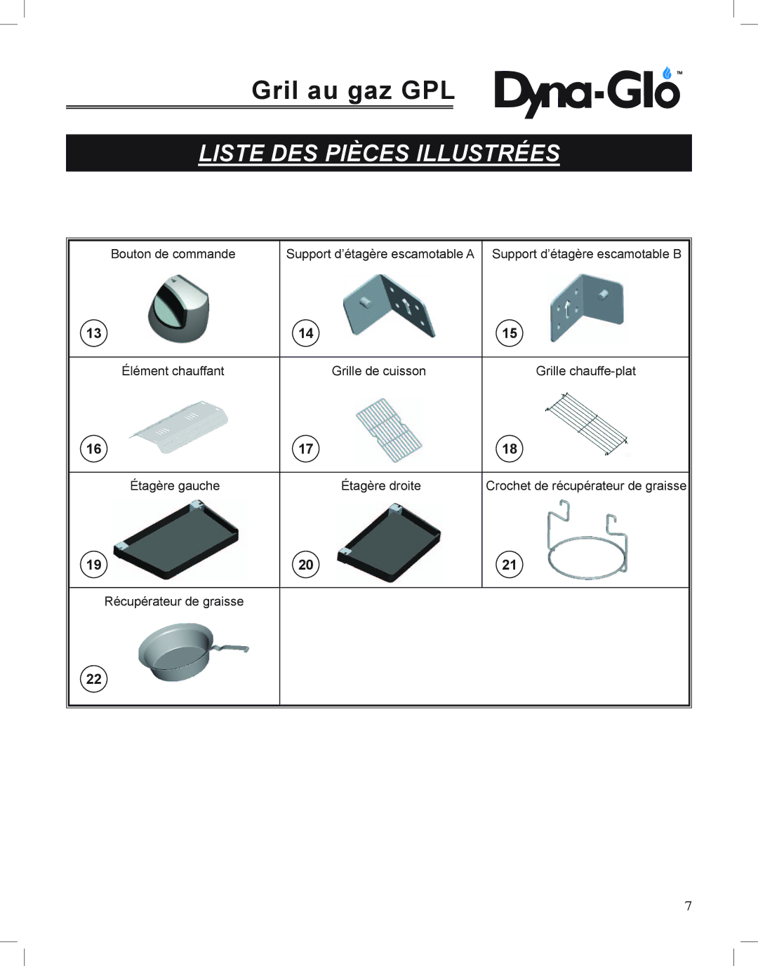 Dyna-Glo DGP350NP-D user manual Gril au gaz GPL 