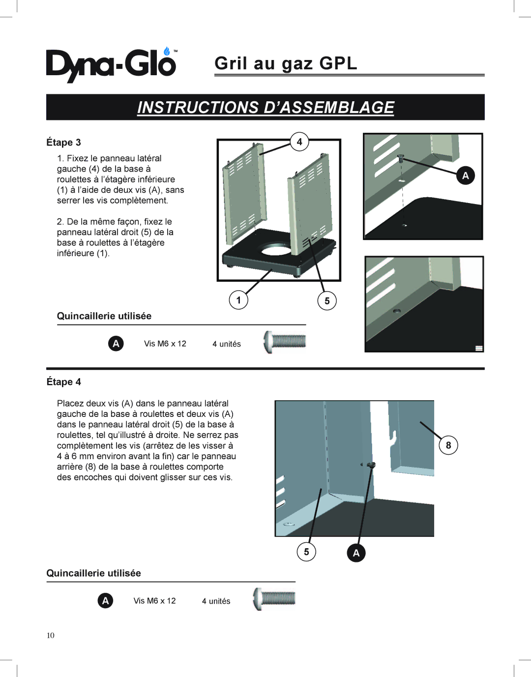 Dyna-Glo DGP350NP-D user manual Vis M6 x Unités 