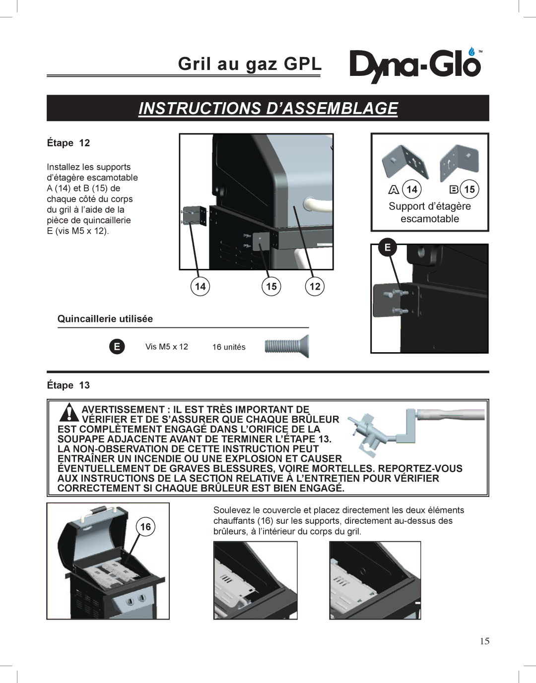 Dyna-Glo DGP350NP-D user manual Support d’étagère Escamotable 