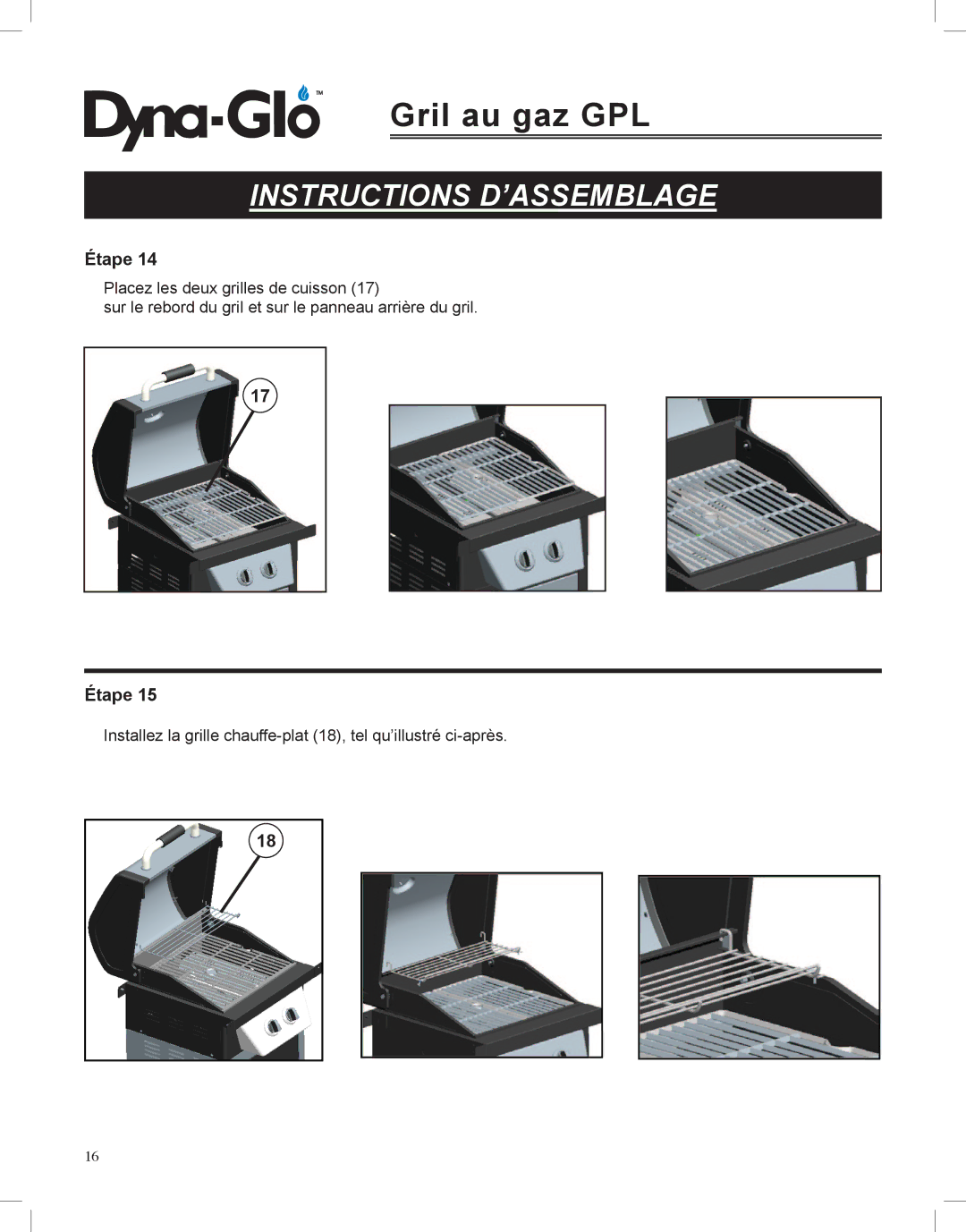 Dyna-Glo DGP350NP-D user manual Gril au gaz GPL 