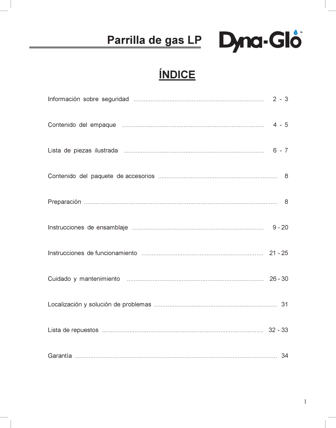 Dyna-Glo DGP350NP-D user manual Índice 