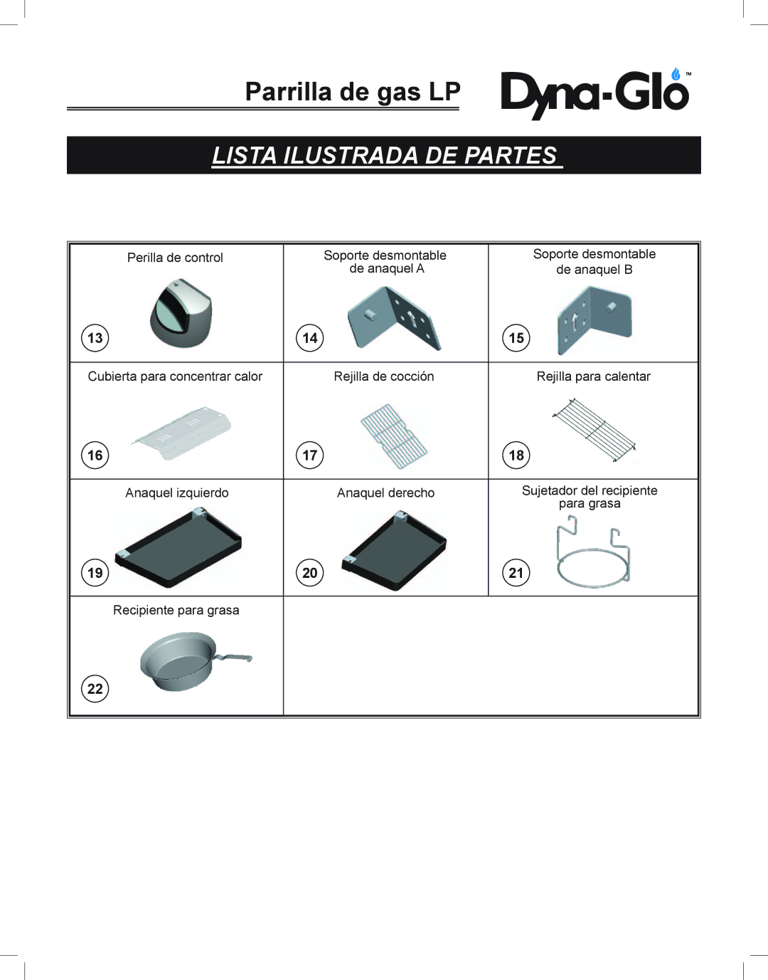 Dyna-Glo DGP350NP-D user manual Parrilla de gas LP 