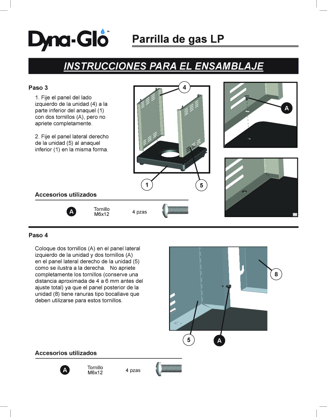 Dyna-Glo DGP350NP-D user manual Tornillo Pzas M6x12 