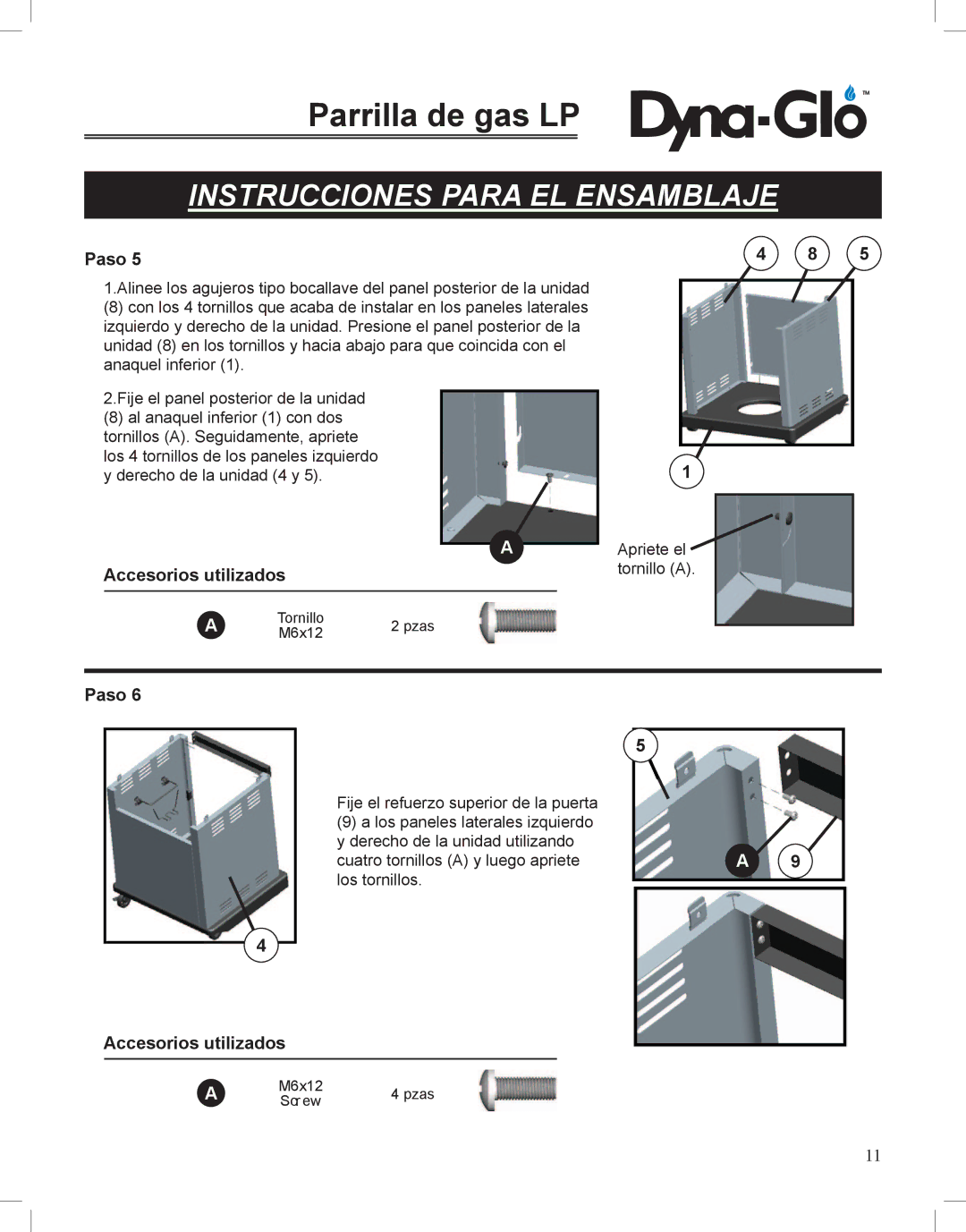 Dyna-Glo DGP350NP-D user manual Apriete el tornillo a 