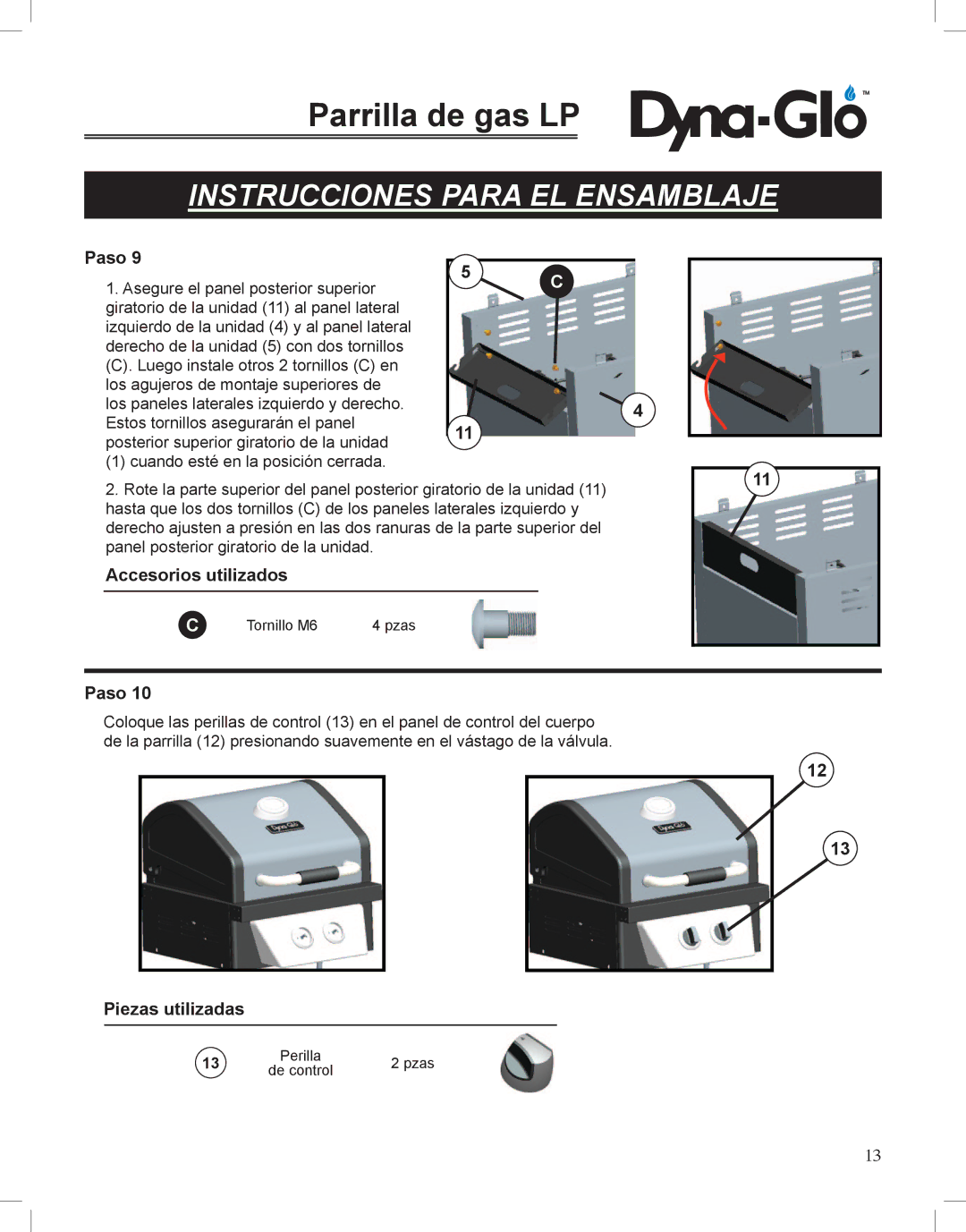 Dyna-Glo DGP350NP-D user manual Tornillo M6 Pzas 