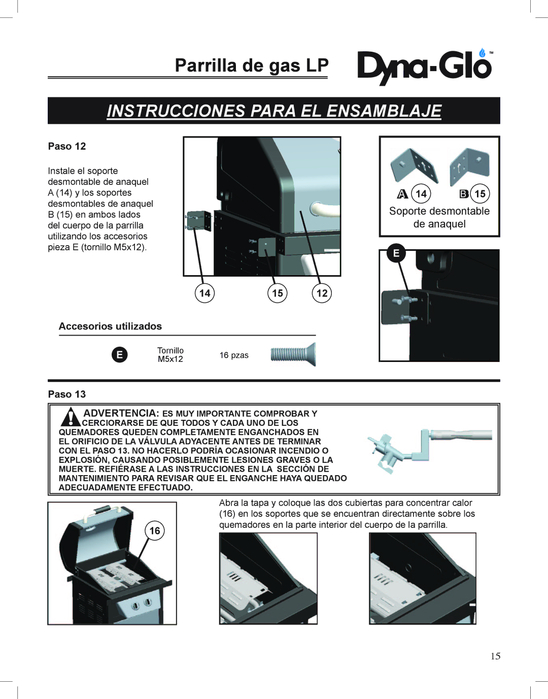 Dyna-Glo DGP350NP-D user manual Soporte desmontable De anaquel 