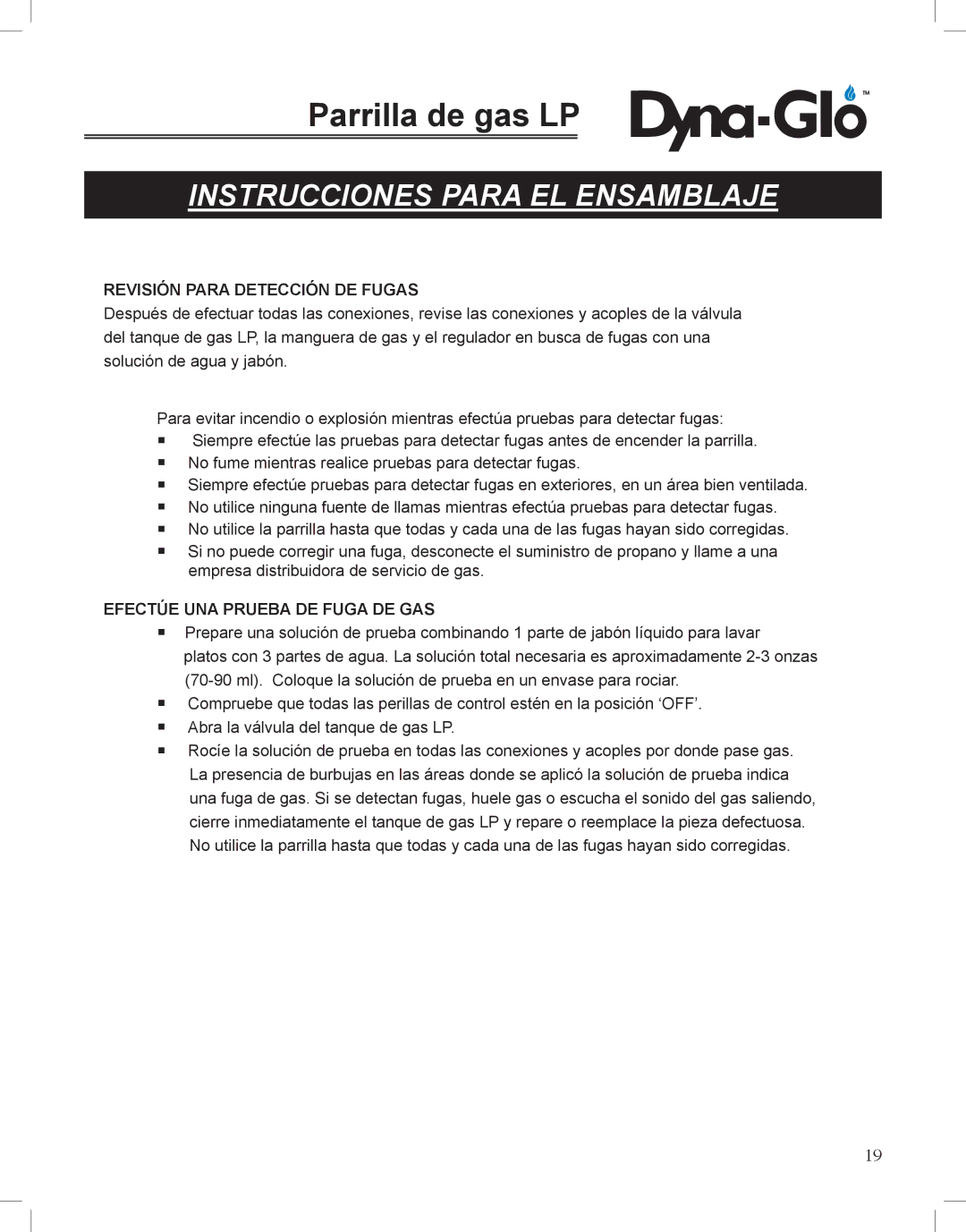 Dyna-Glo DGP350NP-D user manual Revisión Para Detección DE Fugas 