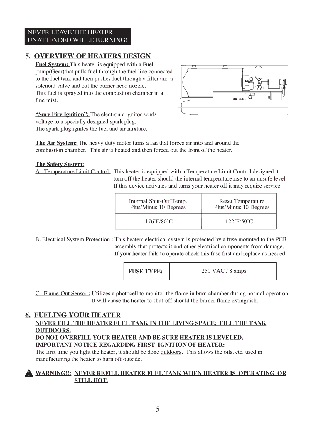 Dyna-Glo KFA400DGD user manual Overview of Heaters Design, Fueling Your Heater 