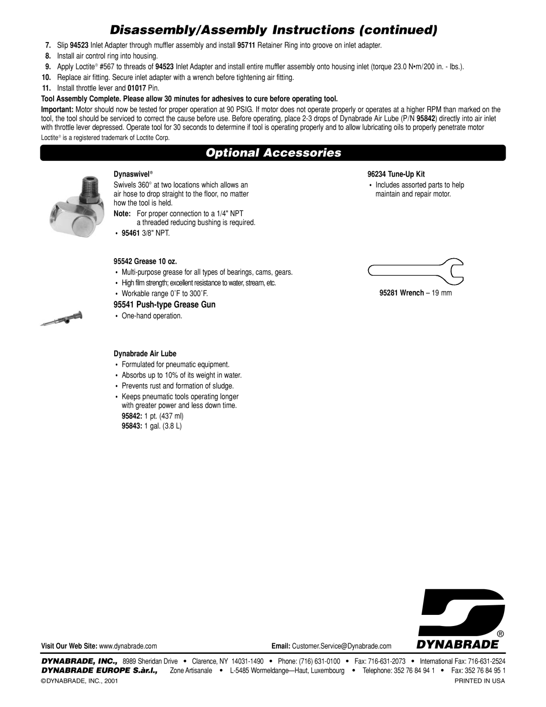 Dynabrade 53080 operating instructions Disassembly/Assembly Instructions 