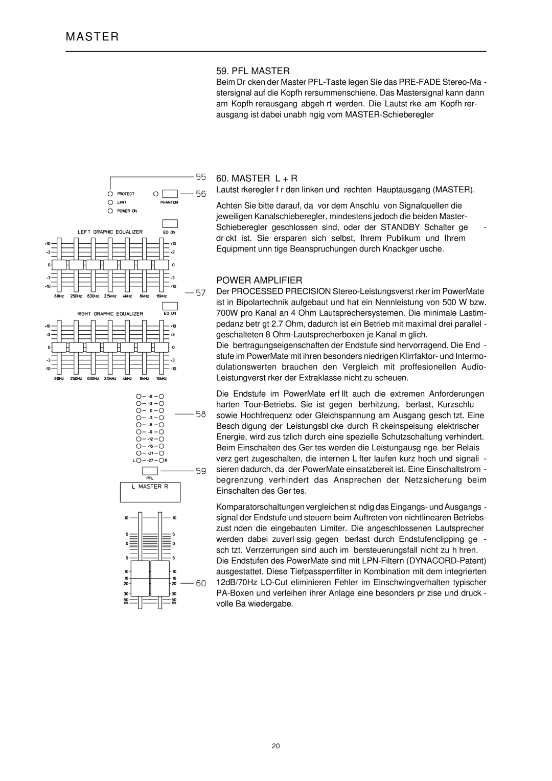 Dynacord 1000, 1600, 2200 manual PFL Master, Master L + R, Power Amplifier 