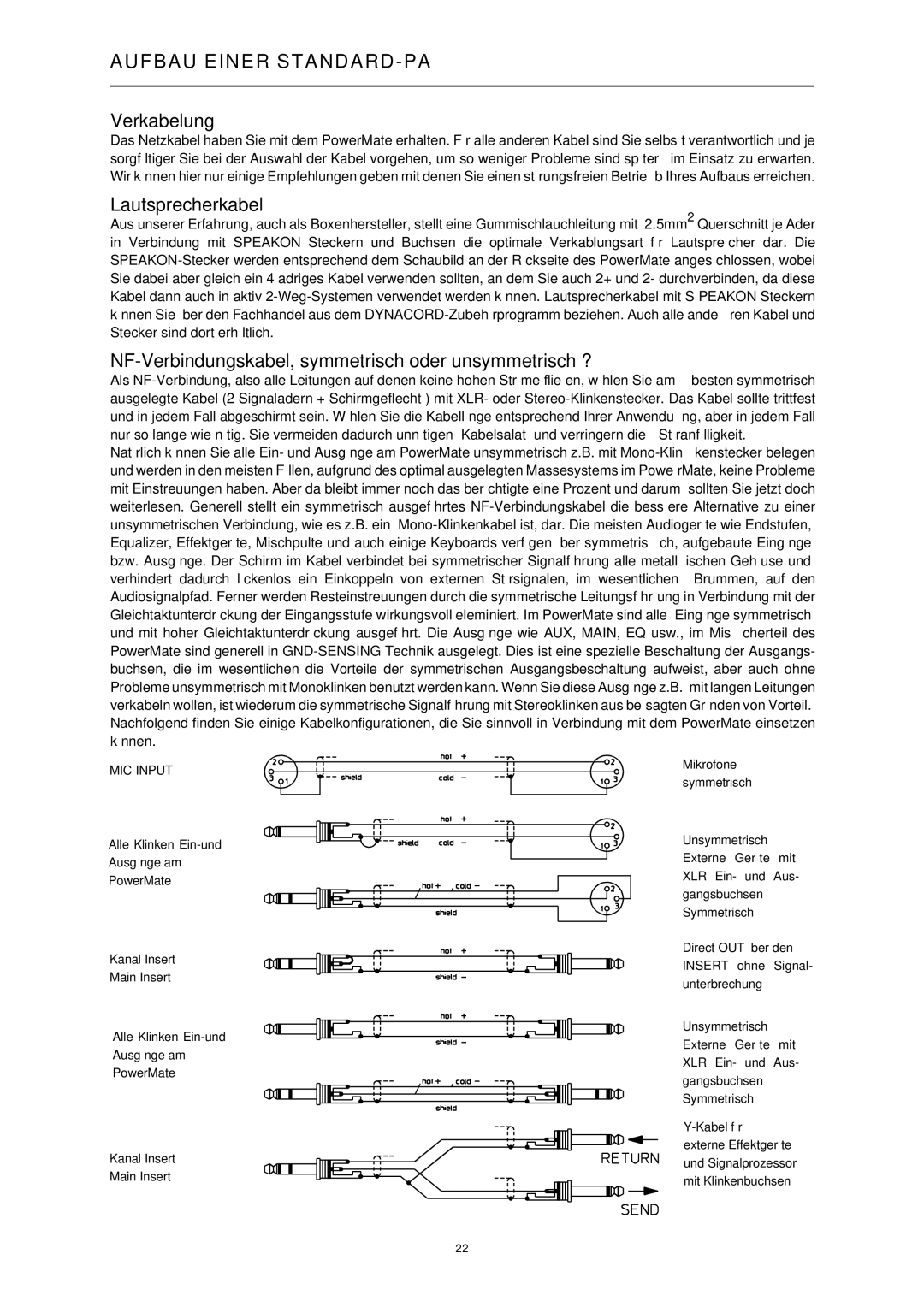 Dynacord 1000, 1600, 2200 manual Aufbau Einer STANDARD-PA, Verkabelung 