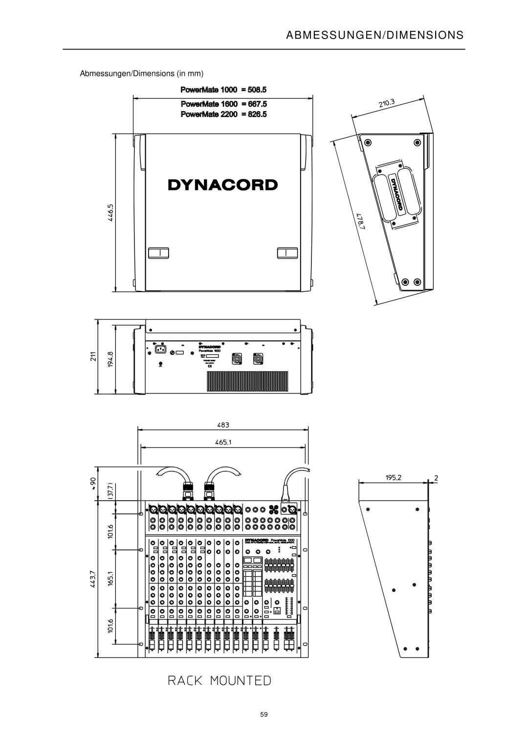 Dynacord 1000, 1600, 2200 manual M E S S U N G E N/Dimensions 