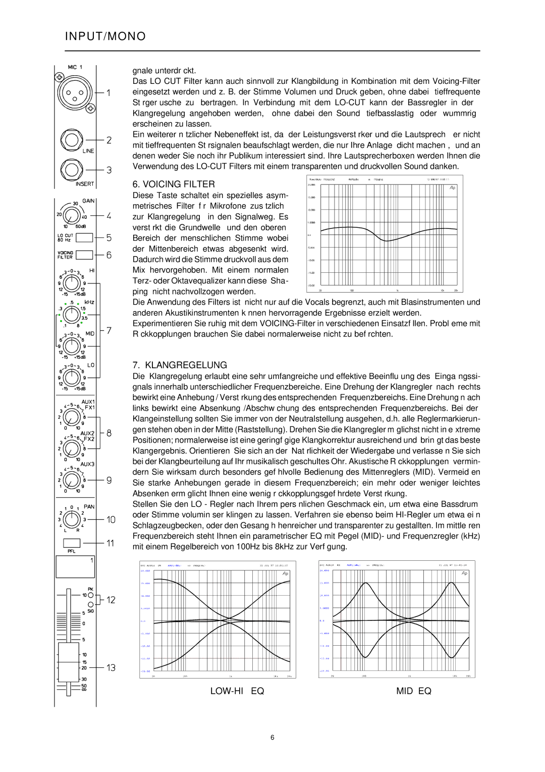 Dynacord 1000, 1600, 2200 manual Klangregelung, Low-Hi Eq Mid Eq 