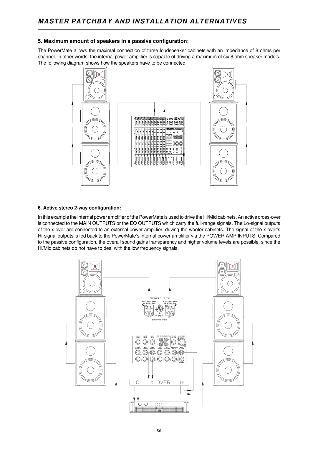 Dynacord 1000 owner manual Maximum amount of speakers in a passive configuration, Active stereo 2-way configuration 