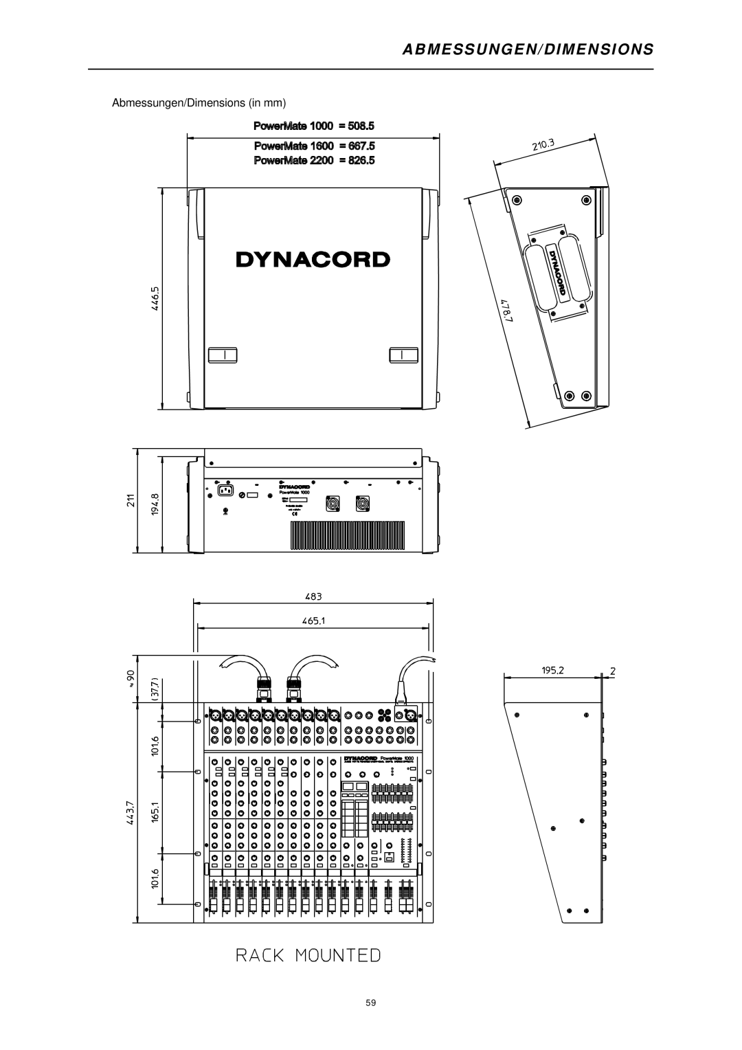 Dynacord 1000 owner manual M E S S U N G E N / D I M E N S I O N S 