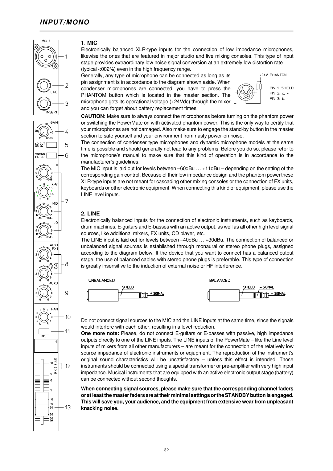 Dynacord 1000 owner manual Mic, Line 