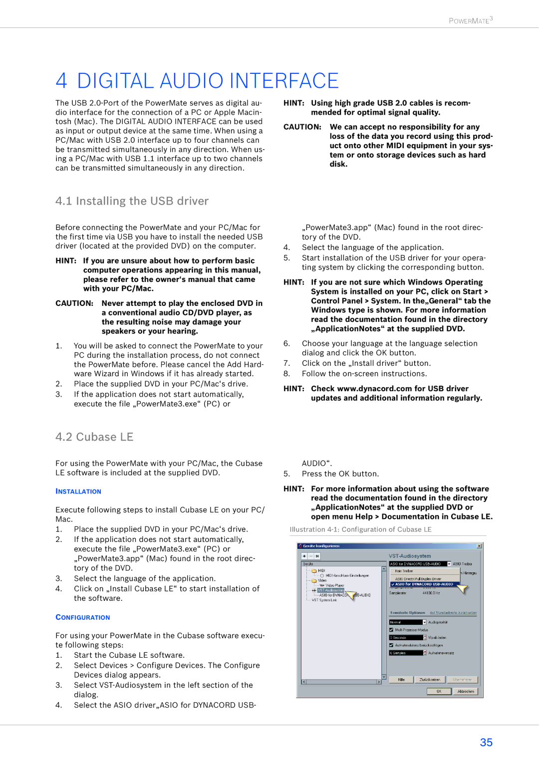 Dynacord 1000-3, 2200-3, 1600-3 owner manual Installing the USB driver, Cubase LE 