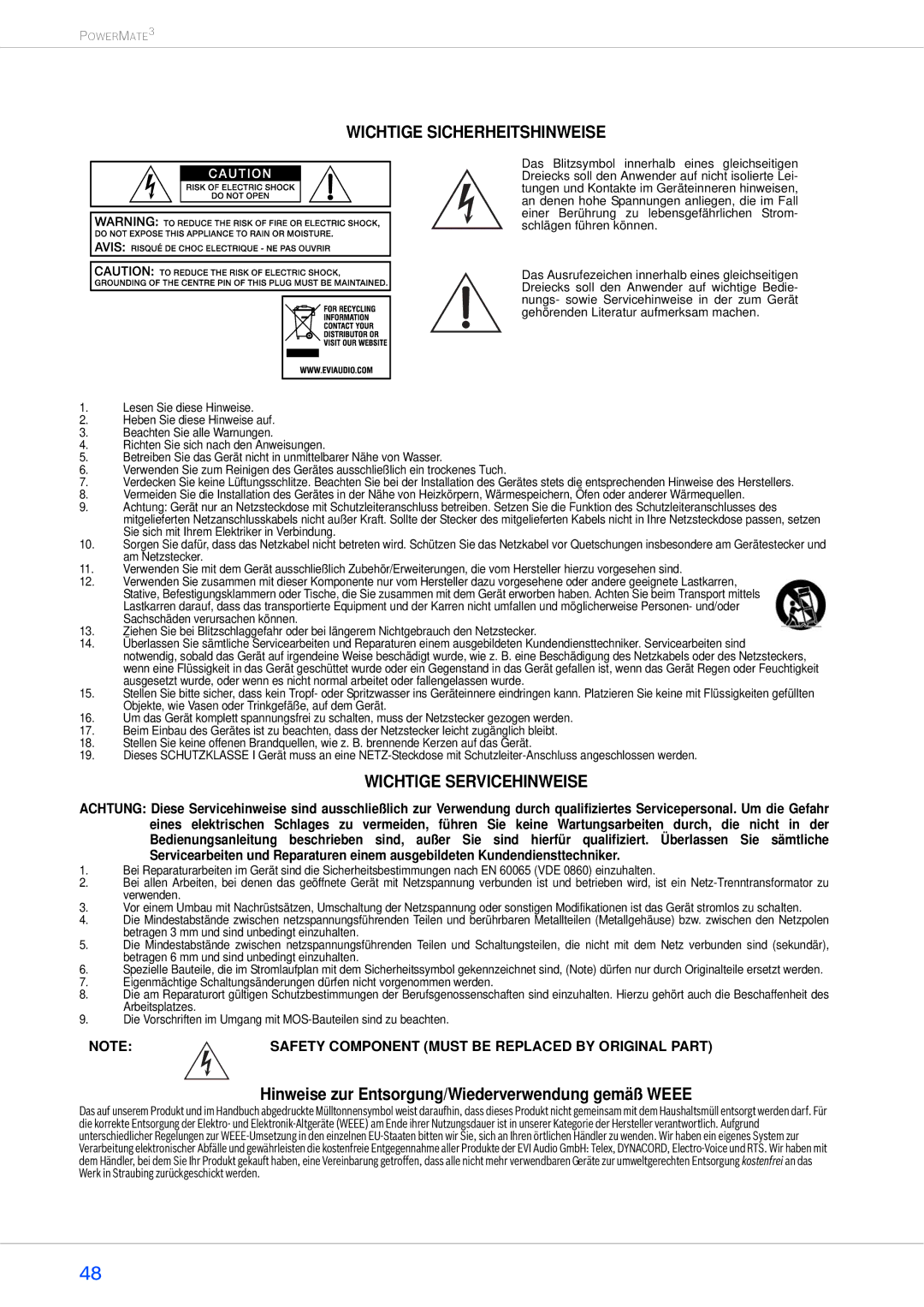 Dynacord 2200-3, 1600-3, 1000-3 owner manual Wichtige Sicherheitshinweise 