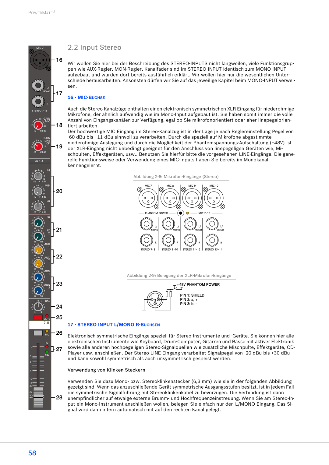 Dynacord 1600-3, 2200-3, 1000-3 owner manual Input Stereo, Stereo Input L/MONO R-BUCHSEN 