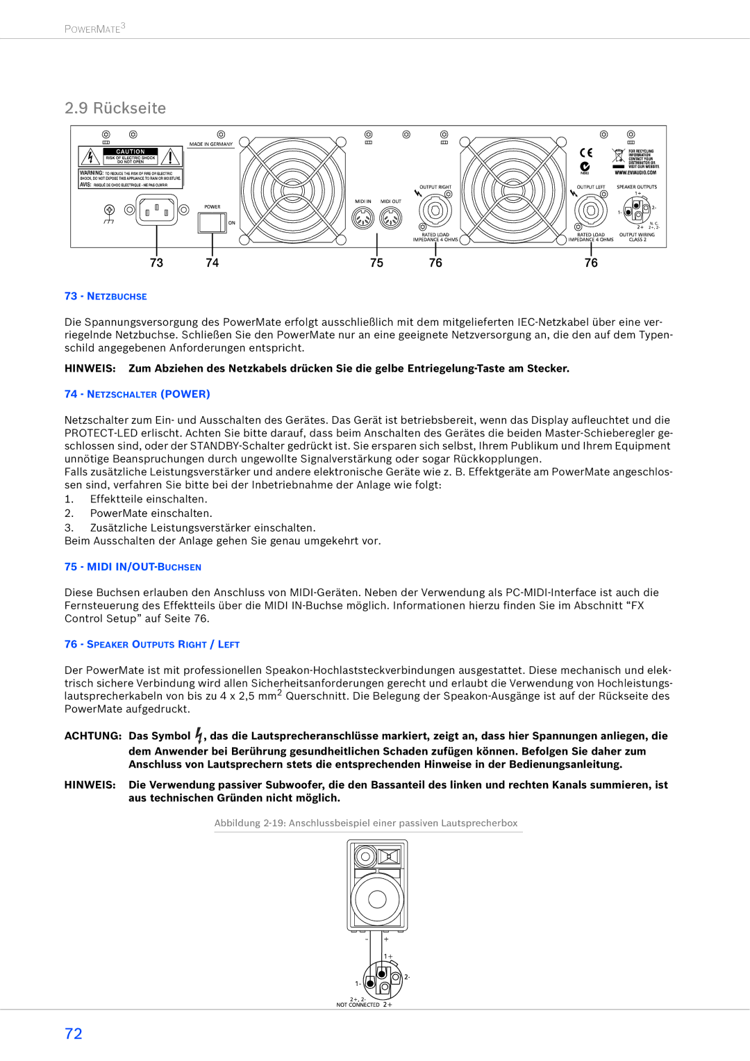 Dynacord 2200-3, 1600-3, 1000-3 owner manual Rückseite, Midi IN/OUT-BUCHSEN 