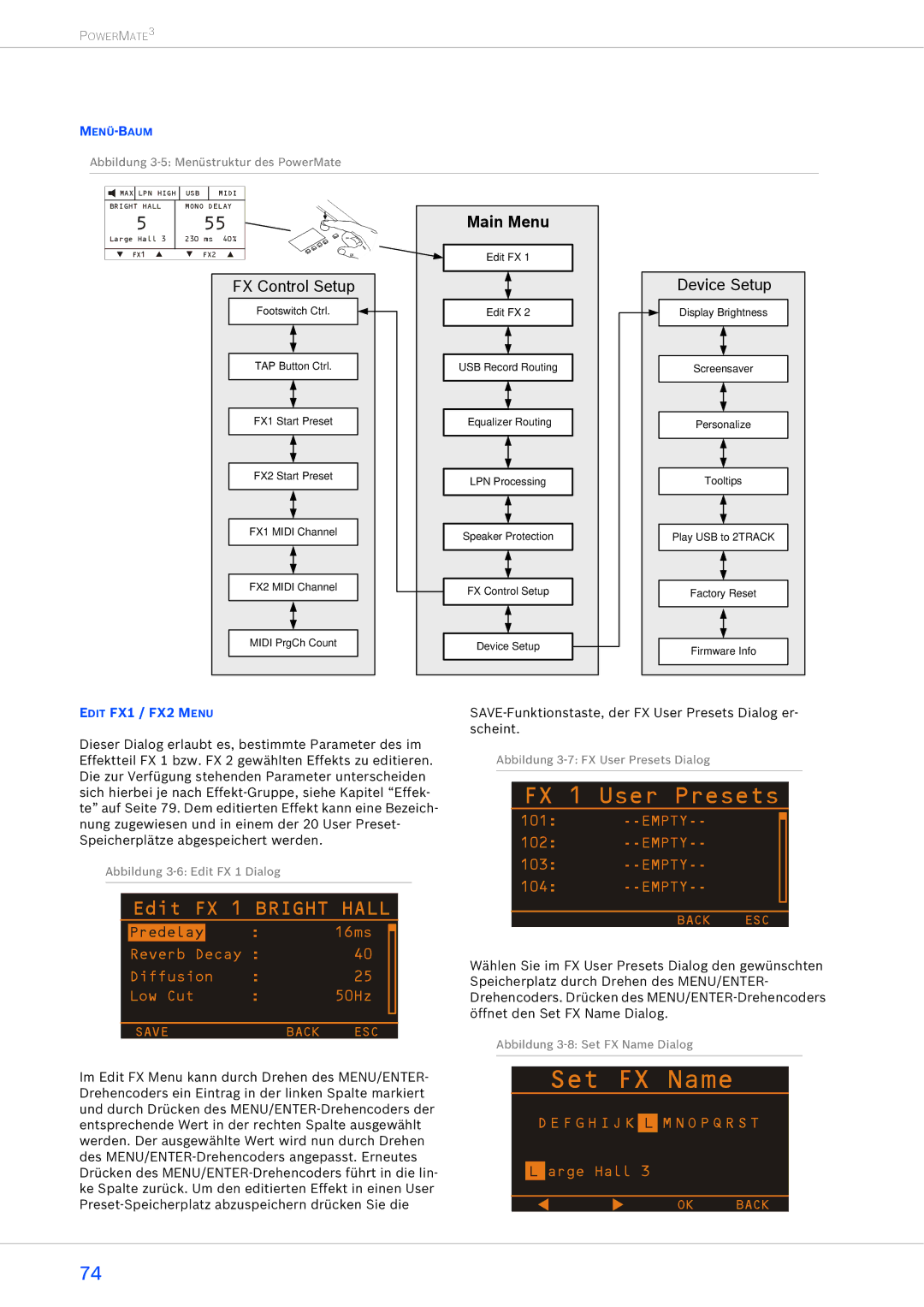 Dynacord 1000-3, 2200-3, 1600-3 owner manual FX Control Setup, Edit FX1 / FX2 Menu 