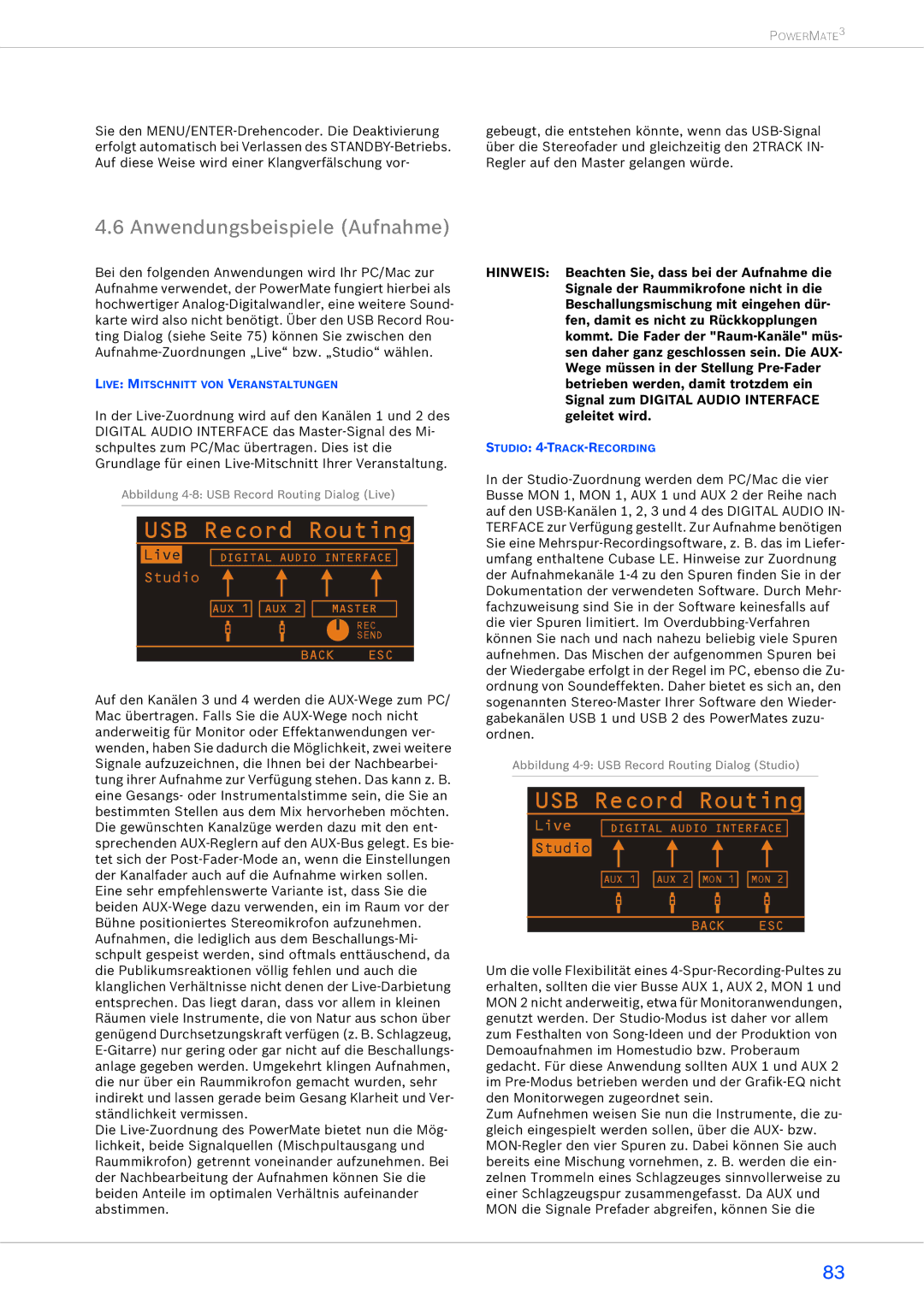 Dynacord 1000-3, 2200-3, 1600-3 owner manual Anwendungsbeispiele Aufnahme 