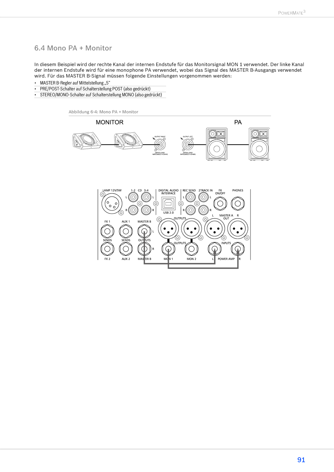 Dynacord 1600-3, 2200-3, 1000-3 owner manual Abbildung 6-4 Mono PA + Monitor 