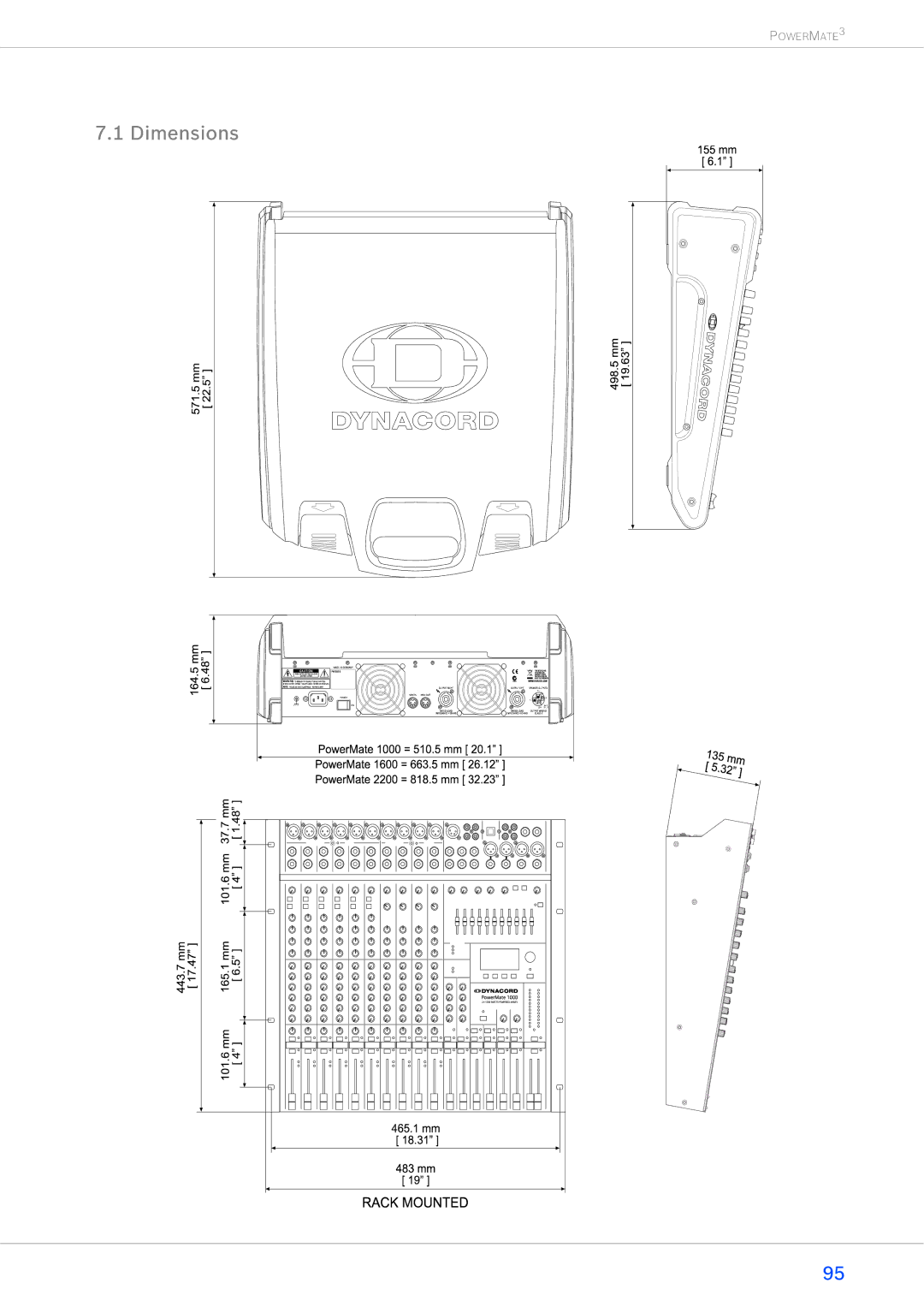 Dynacord 1000-3, 2200-3, 1600-3 owner manual Dimensions 