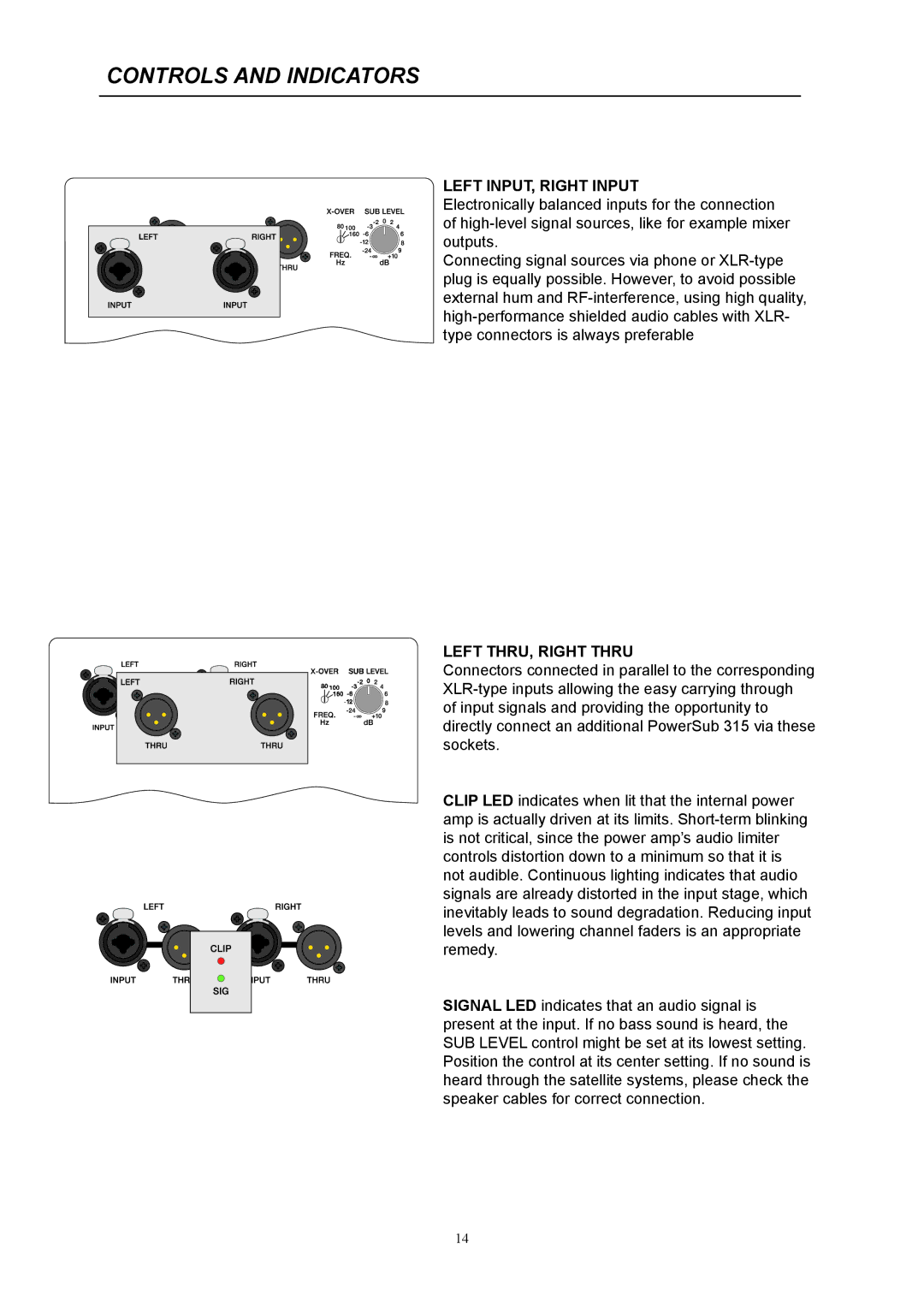 Dynacord 315 owner manual Controls and Indicators, Left INPUT, Right Input 