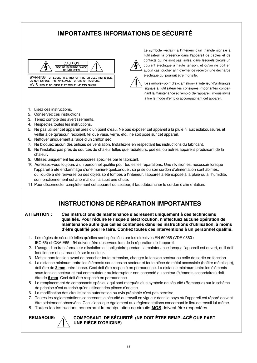 Dynacord 800 A owner manual Importantes Informations DE Sécurité 