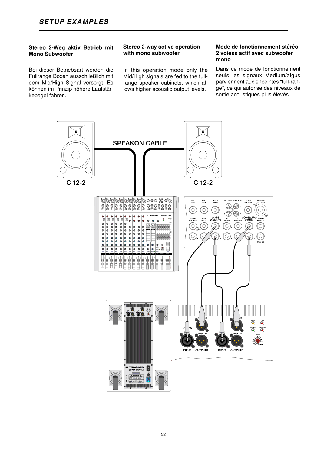 Dynacord 800 A owner manual Stereo 2-Weg aktiv Betrieb mit Mono Subwoofer 