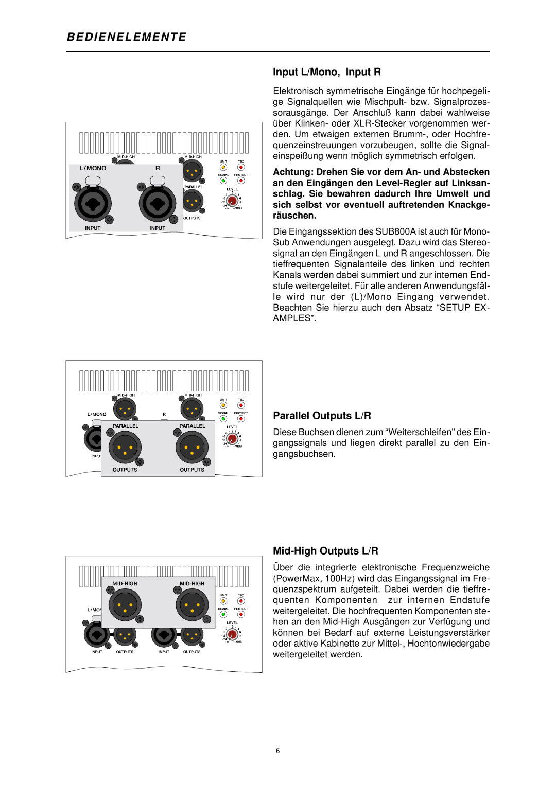 Dynacord 800 A owner manual D I E N E L E M E N T E, Input L/Mono, Input R 