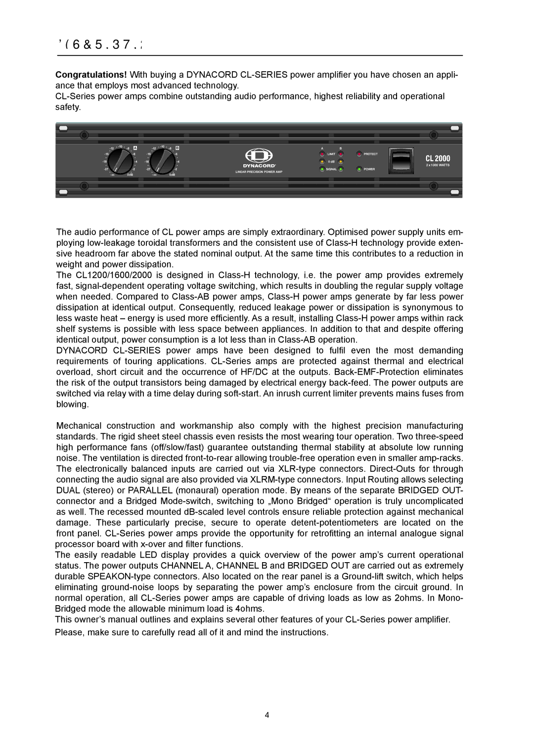 Dynacord CL 2000, CL 1200 owner manual Description 